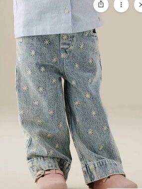 Baby Gap Pull-On Mom Jeans with Floral Embroidery